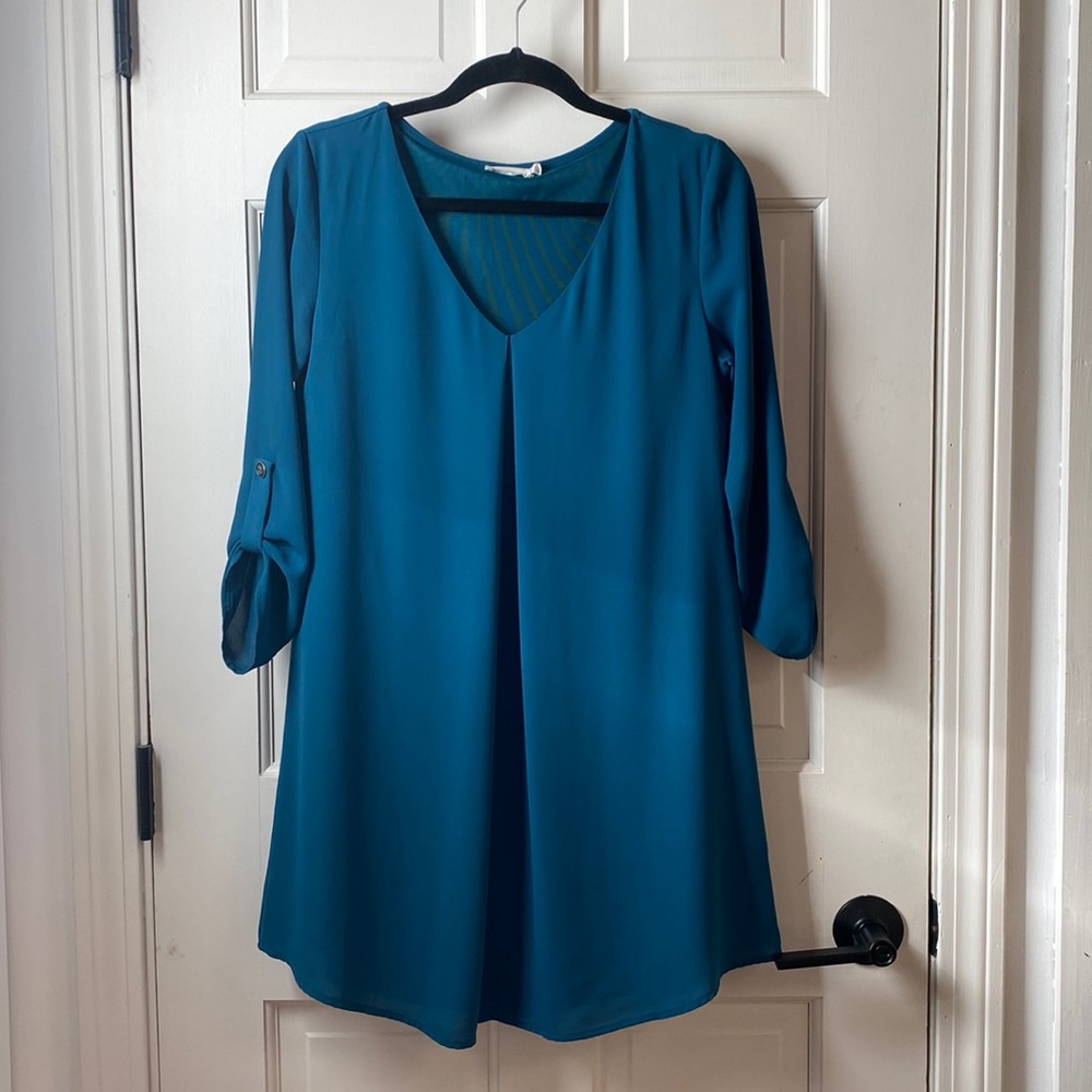 Lush Teal Dress - 3/4 sleeves with button detail - S